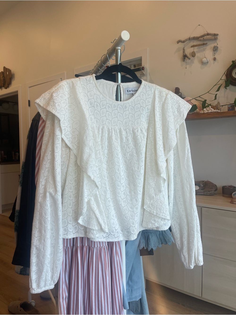 En Saison White Eyelet Ruffle Blouse